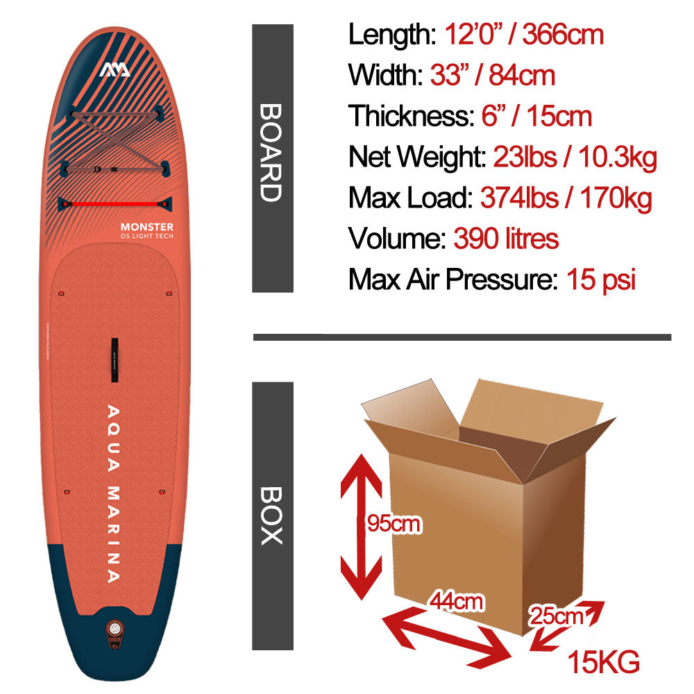 Aqua Marina Monster 12'0" / 366cm All Round Stand Up Paddle Board Package
