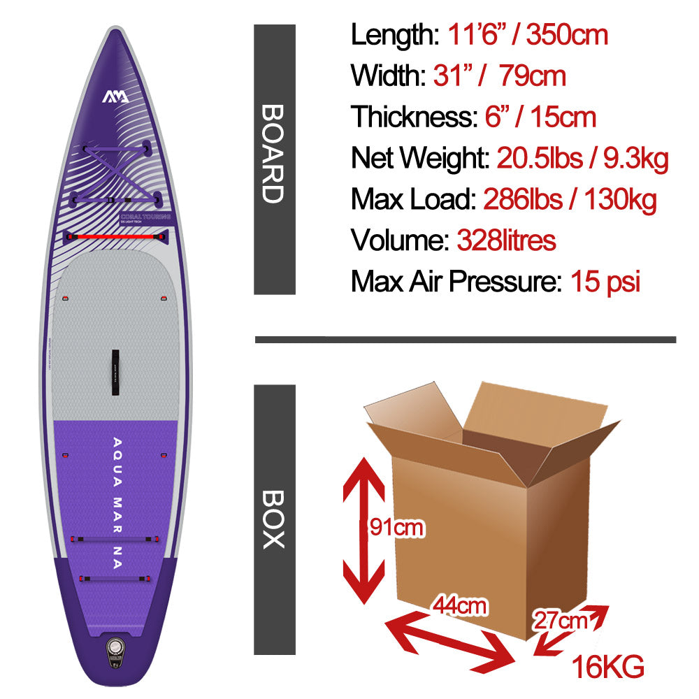 Aqua Marina Coral 11'6" / 350cm Touring Adventure Stand Up Paddle Board- Purple