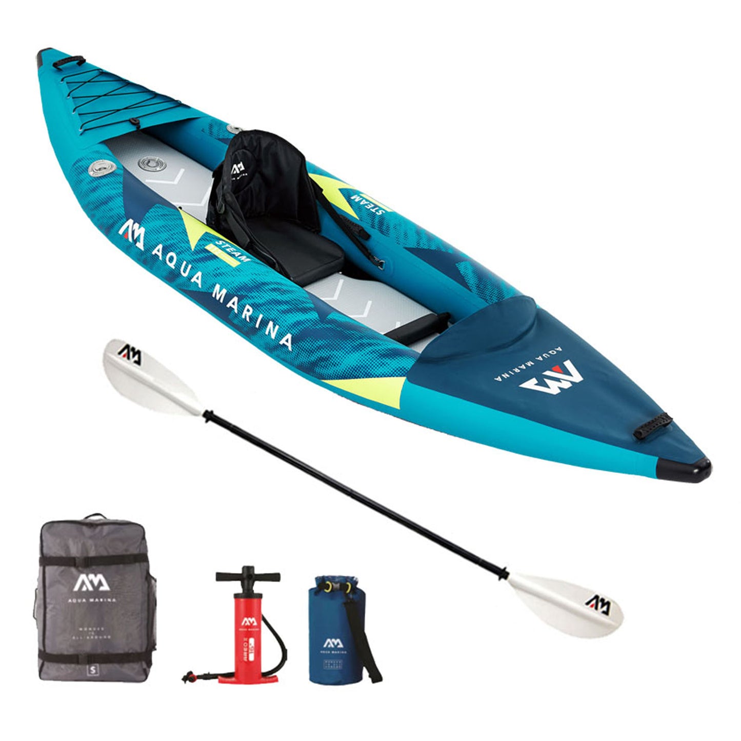 Aqua Marina Steam 312 Drop-Stitch Floor Inflatable Kayak Package for 1 Person