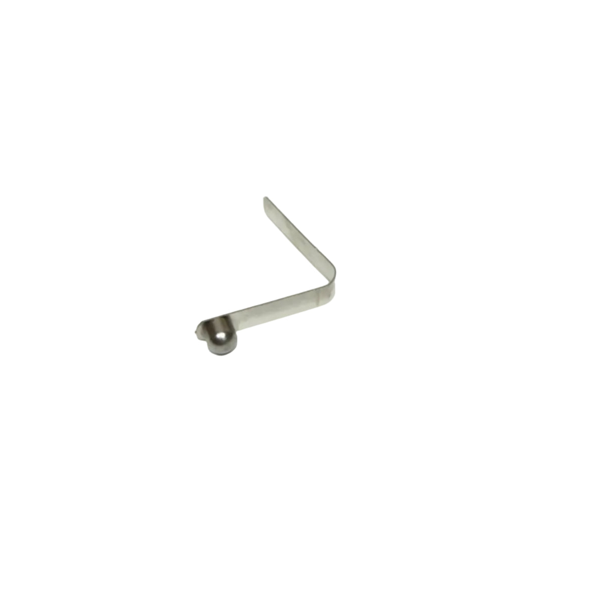 A small silver metal L-shaped bracket with a ball joint on one end