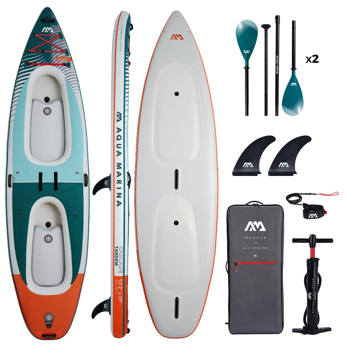 Aqua Marina Cascade Tandem Hybrid Inflatable Stand Up Paddleboard to Kayak Package