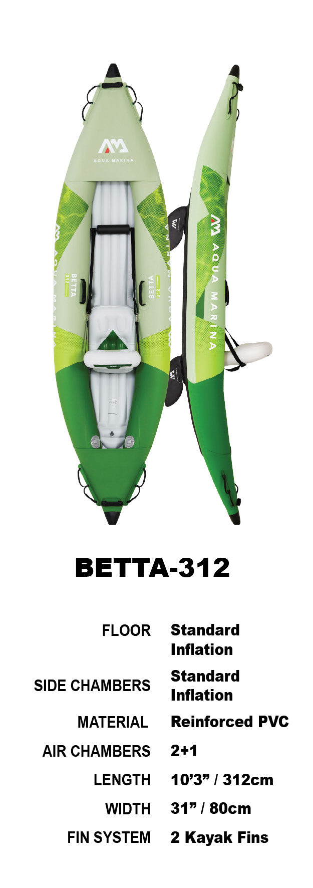 Aqua Marina Betta 312 Inflatable Leisure Kayak Package 1 Person