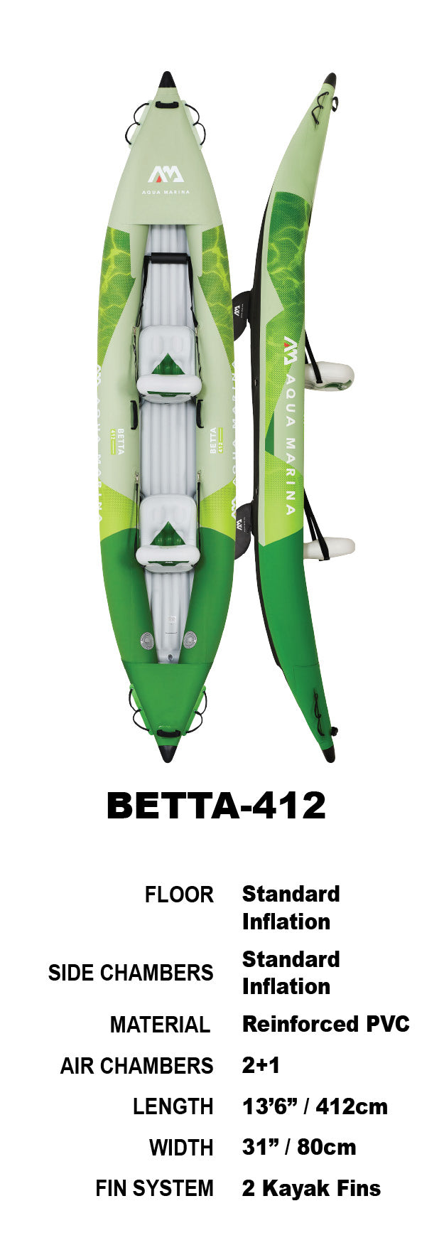 Aqua Marina Betta 412 Inflatable Leisure Kayak Package 1/2 Person