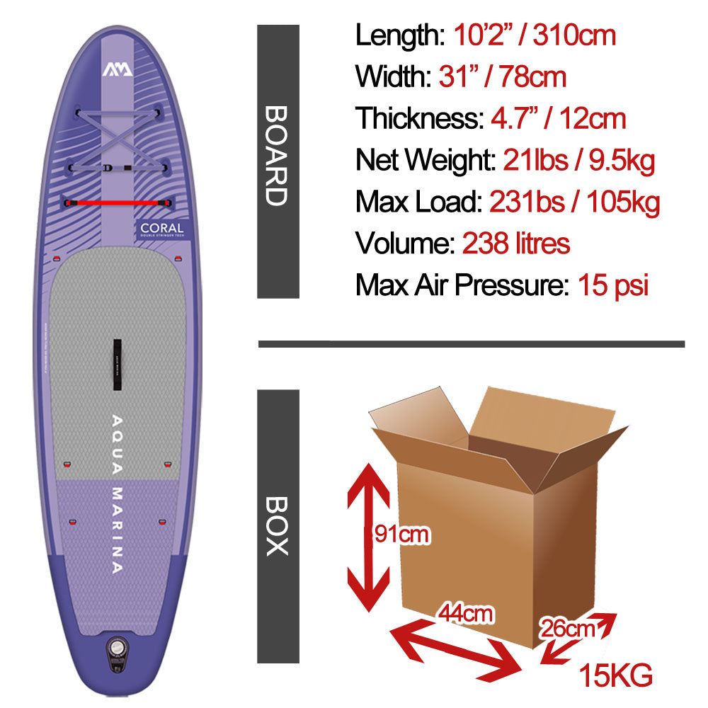 Aqua Marina Coral 10'2" / 310cm Advanced Stinger-Tech All Round Stand Up Paddle Board - Purple