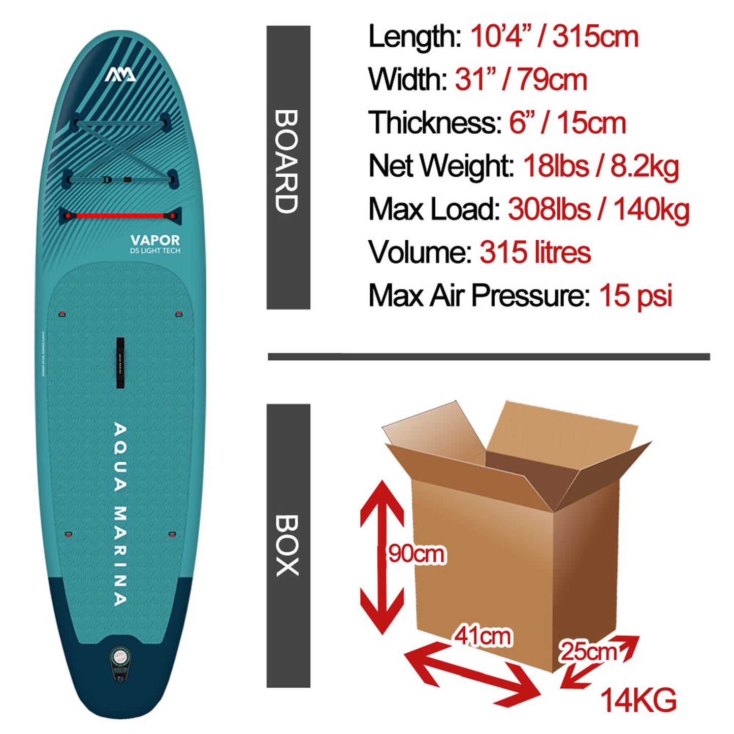 Aqua Marina Vapor 10'4" / 315cm All Round Stand Up Paddle Board Package