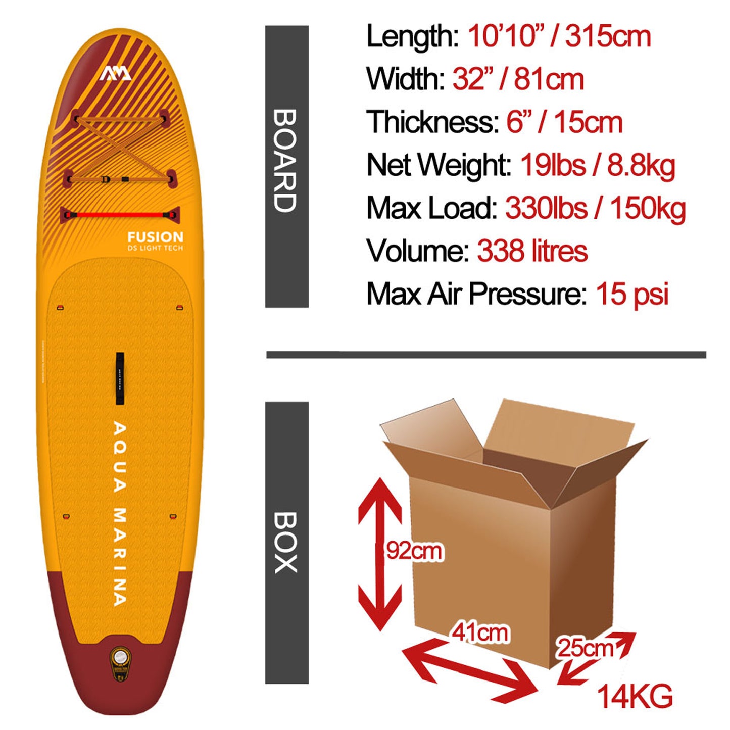 Aqua Marina Fusion 10'10" / 330cm All Round Stand Up Paddle Board Package