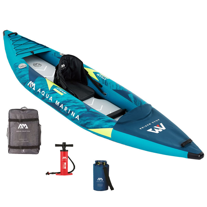 Aqua Marina Steam 312 Drop-Stitch Floor Inflatable Kayak Package for 1 Person