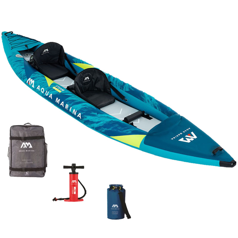 Aqua Marina Steam 412 Drop-Stitch Floor Inflatable Kayak Package for 1 Person